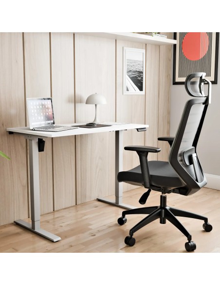 Aranżacja biurko elektryczne Home, biały blat, biały stelaż, wymiar 100x60 / 100x70