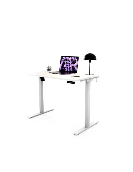 Biurko regulowane Home z dodatkami na biurko, biały blat, biały stelaż, wymiar 100x60 / 100x70
