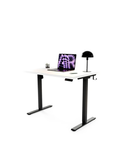 Biurko regulowane Home z dodatkami na biurko, biały blat, czarny stelaż, wymiar 100x60 / 100x70