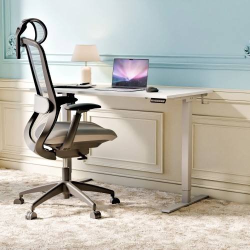 Aranżacja biurko elektryczne Home, biały blat, biały stelaż, wymiar 116x60 / 116x70