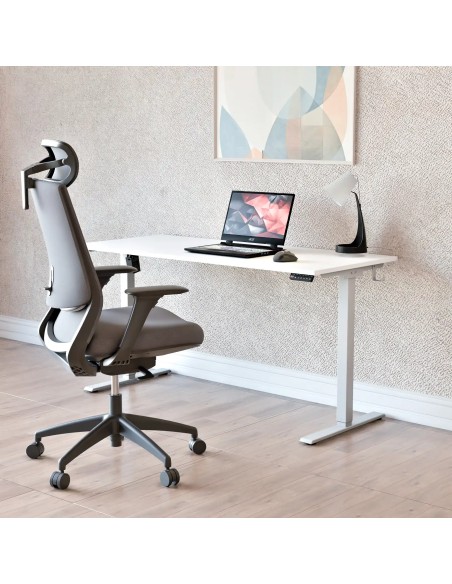 Aranżacja biurko elektryczne Home, biały blat, biały stelaż, wymiar 136x60 / 136x70