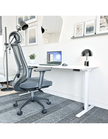 Aranżacja biurko elektryczne Home, biały blat, biały stelaż, wymiar 160x60 / 160x70