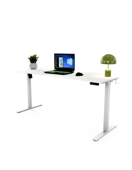 Biurko regulowane Home z dodatkami na biurko, biały blat, biały stelaż, wymiar 160x60 / 160x70