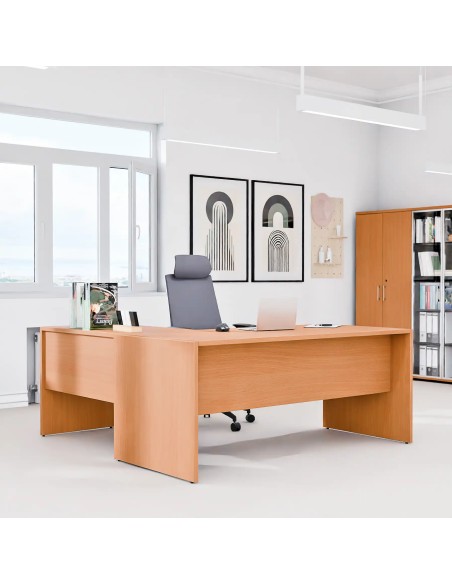 Aranżacja - Zestaw mebli do gabinetu - biurko z przystawką, 180x180 cm, buk| MG Z2