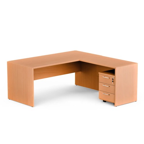 Zestaw mebli do gabinetu - biurko z kontenerkiem, buk, 180x180 cm | MG Z4