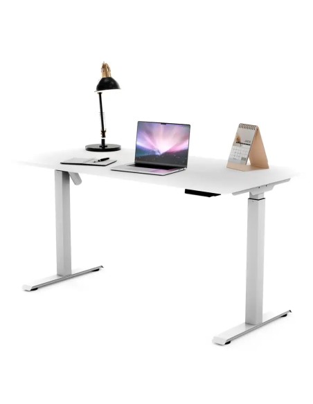 Biurko Gamingowe elektrycznie regulowane z dodatkami 140X60 / 140X70, blat biały, stelaż biały