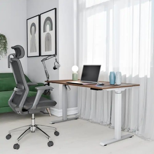 Aranżacja - biurko elektryczne GAME 136X60 / 136X70, blat loft, stelaż biały