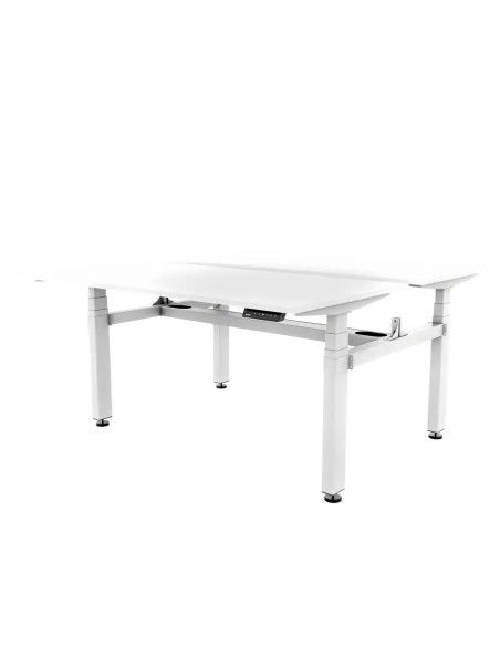 Elektryczne biurko dwuosobowe 140X140/140X160 - ELITE BENCH, blat biały, stelaż biały