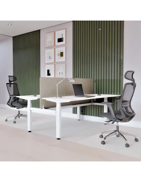 Aranżacja - Biurko elektryczne dla dwóch osób 180X140/180X160 - ELITE BENCH, blat biały, stelaż biały