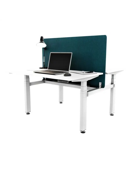 Biurko elektryczne dla dwóch osób z dodatkami 120x140/120X160 - ELITE BENCH, blat biały, stelaż biały