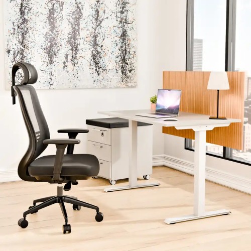 Aranżacja - Biurko na metalowych nogach 116X70 / 116X80 | PRO-T, blat popiel, stelaż biały