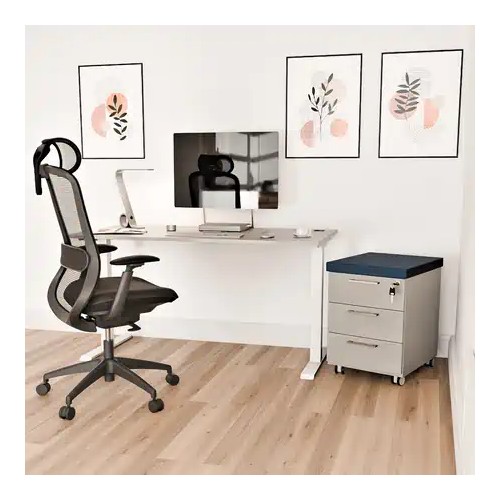 Aranżacja - Biurko na metalowej nodze 140X70 / 140X80 | PRO-T, blat popiel, stelaż biały