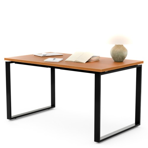 Biurko na metalowym stelażu z dodatkami 140x80 | PRO-O, stelaż czarny, blat buk