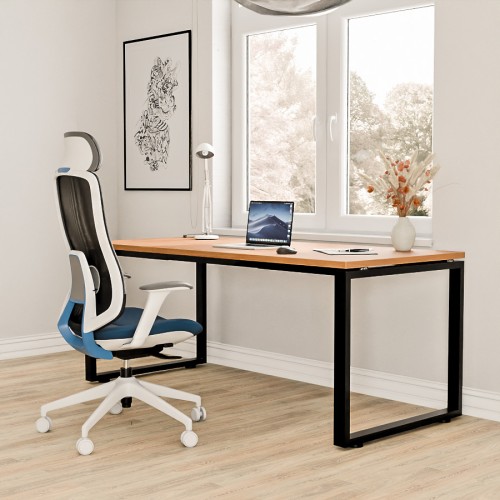 Aranżacja - Biurko na nogach metalowych 180x80| PRO-O, stelaż czarny, blat buk