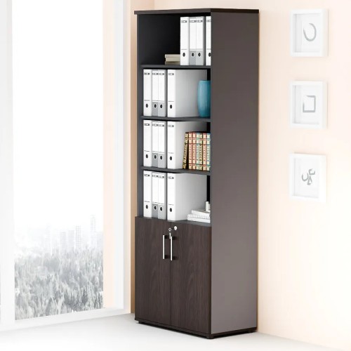 Aranżacja - Regał biurowy 6OH, otwarty - MP 682 | Premium, korpus antracyt, fronty wenge