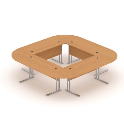 Stół do sali konferencyjnej, 276x276 cm, okrągły, zestaw, buk/metalik | MBK Z2