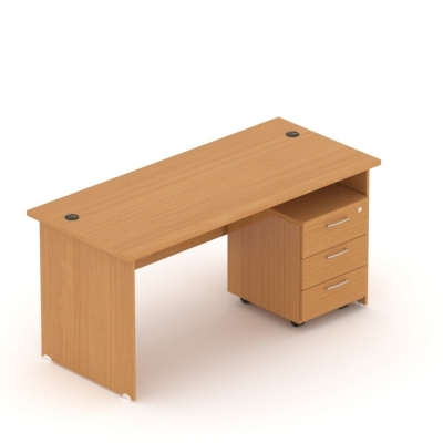 Zestaw mebli do biura - biurko proste z kontenerkiem mobilnym, 136x70 cm, buk | MB Z1