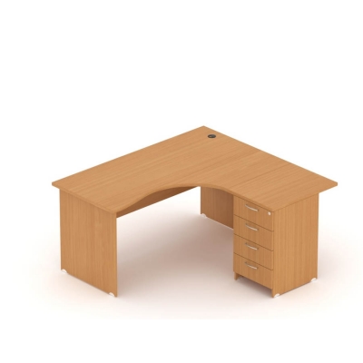 Zestaw mebli biurowych - biurko narożne z kontenerkiem, 136x147 cm, prawe, buk | MB Z3 P