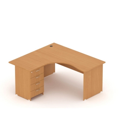 Zestaw mebli biurowych - biurko narożne z kontenerkiem, 136x147 cm, lewe, buk | MB Z3 L