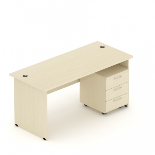 Zestaw mebli do biura - biurko proste z kontenerkiem mobilnym, 160x70 cm, klon | MB Z2